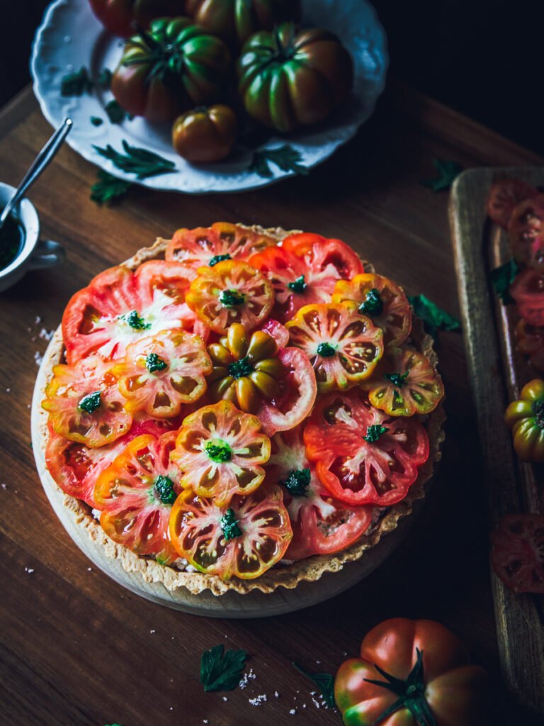 Tarte ai pomodori, ricotta e pesto di prezzemolo con farina Vitamill